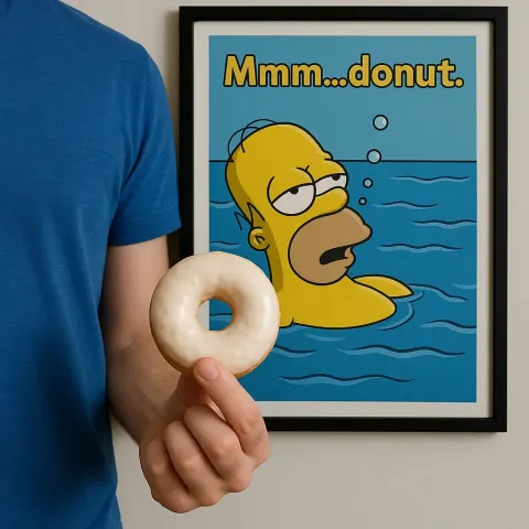 Person in a Blue Shirt Holds a Frosted Donut