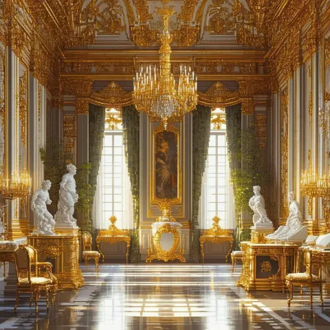 Versailles Interior Rendered in Gilded Pixels