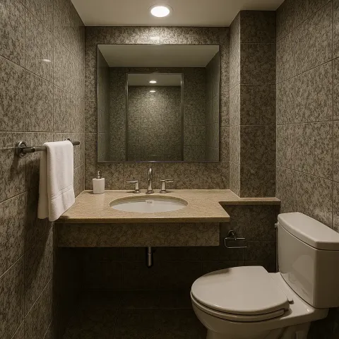 Small Bathroom Designed with Smooth Granite Tiles