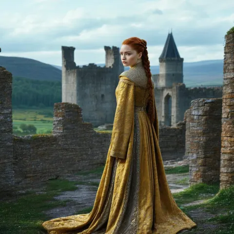 Sansa Stark Amid Sunlit Castle Ruins