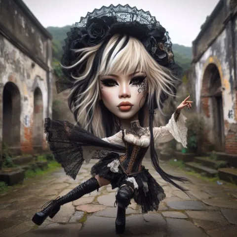 Goth Punk Chibi in Ancient Village