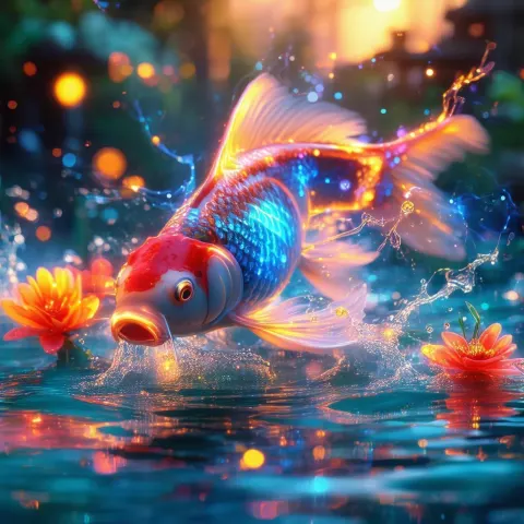 Neon Koi Gliding Through Electric Waters