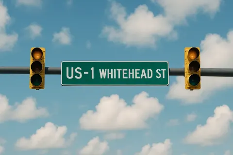 Green Street Sign Reading "US-1 Whitehead St"