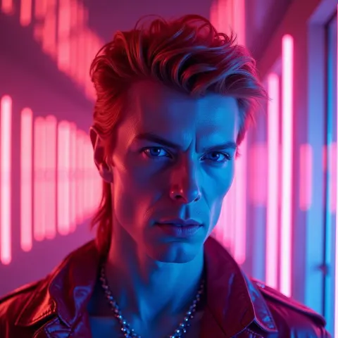 David Bowie in Neon Vaporwave Glitch