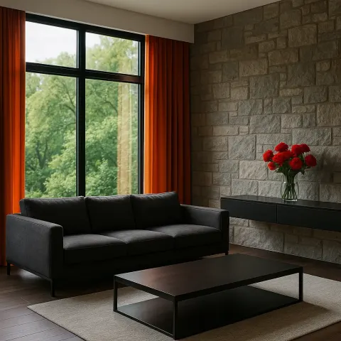 Modern Living Room with a Dark Sofa