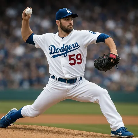 Baseball Pitcher in a Dodgers Uniform