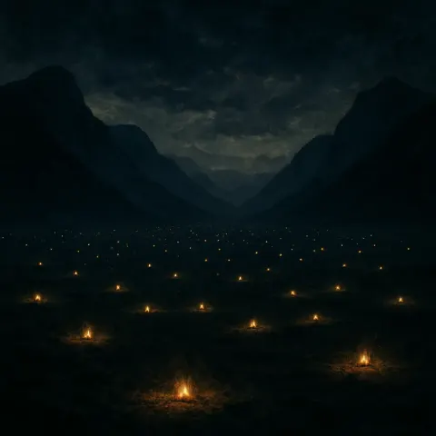 Multitude of Distant Campfires Twinkles Like Fallen Stars