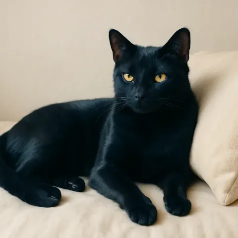 Sleek Cat with a Deep Midnight-blue Coat Rested Next