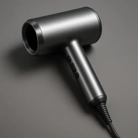 Contemporary Hair Dryer Featuring a Polished Metallic Design