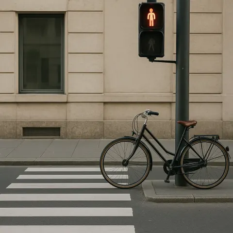 Picture of a Pedestrian Crossing with a Bicycle
