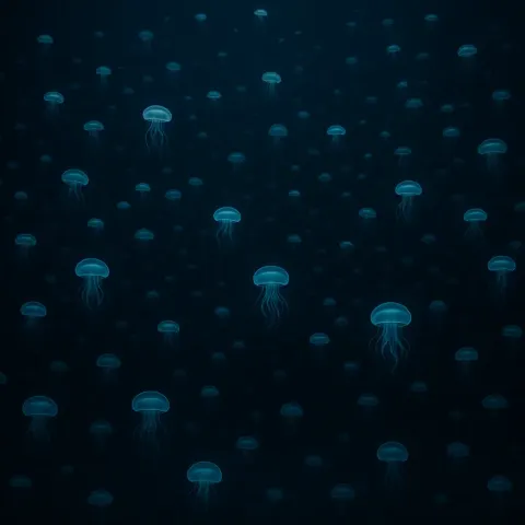 Thousands of Bioluminescent Jellyfish Drift Serenely Through a Vast