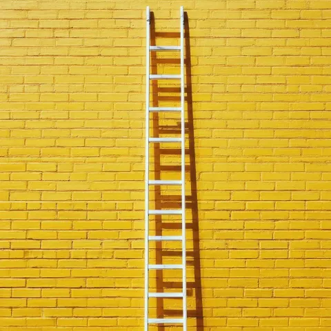 Lone Ladder Before a Yellow Brick Wall