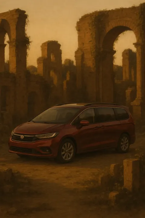 Single Crimson Red Metallic Minivan
