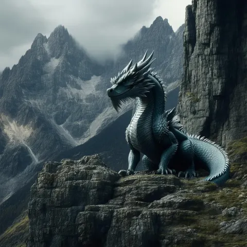Mountain Dragon Resting on a Rocky Outcrop