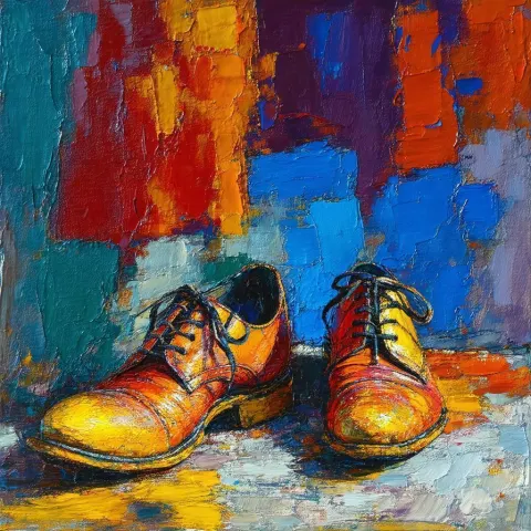 Worn Leather Shoes in Expressionist Strokes