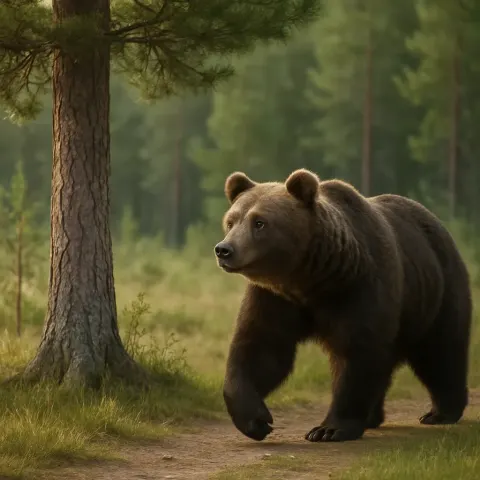 Bear Stopped Briefly as It Roamed near the Tree
