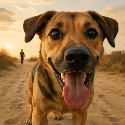 Cheerful Dog Positioned near the Foreground