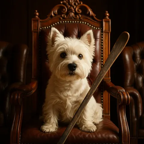 West Highland White Terrier on a Throne