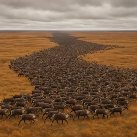 Massive Herd of Thousands of Caribou Moves Like a Slow
