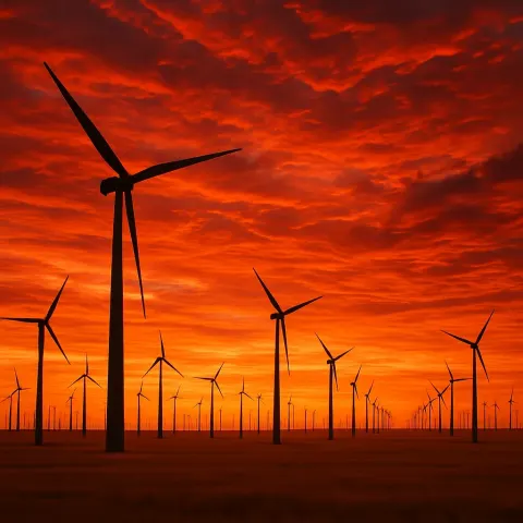 Vast Field of Countless Wind Turbines Stretches Towards the Horizon