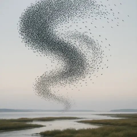 Vast Flock of Migratory Birds Forms a Dynamic