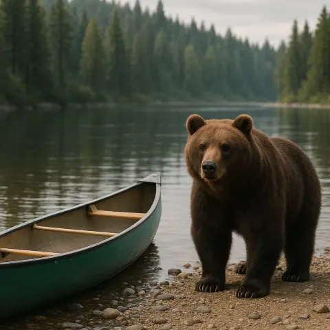 Depiction of a Bear Beside a Canoe
