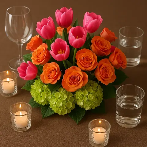 Centerpiece of Vibrant Pink Tulips