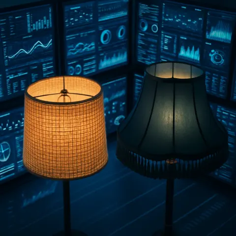 Banks of Holographic Displays Showing Complex Data Streams Form