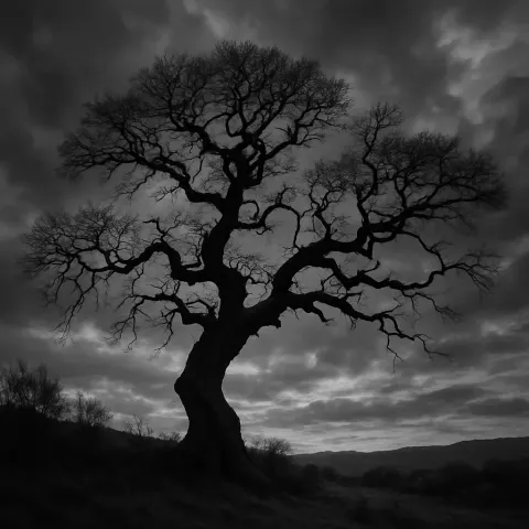 Black-and-white Image Depicting
