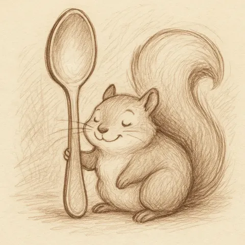 Sketched Scene with a Squirrel and a Spoon