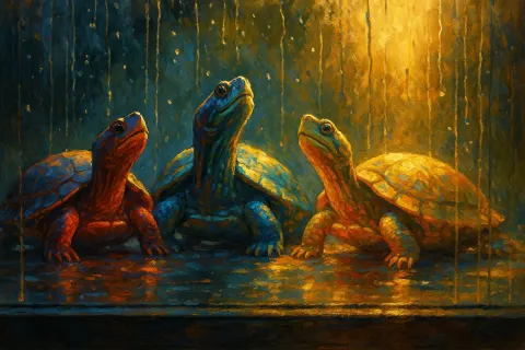 Three Diverse Mud Turtles Glow