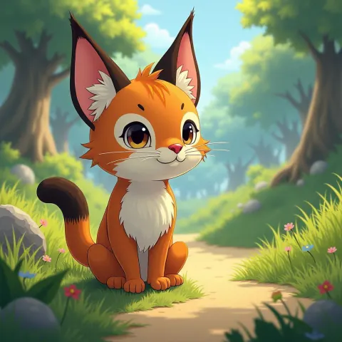 Cute Caracal in a Ghibli Wonderland