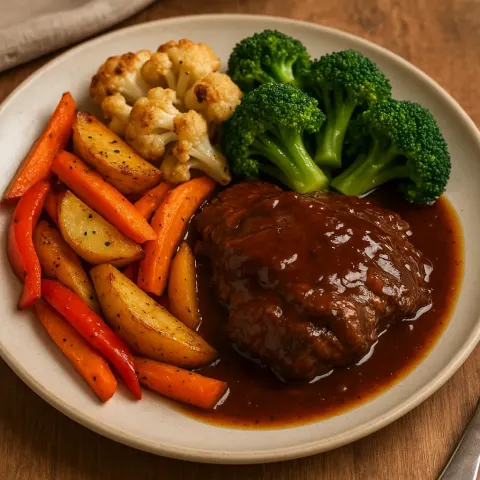 Plate of Food Featuring Roasted Vegetables