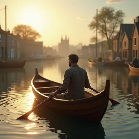Wooden Boat Drifting the Shannon at Dusk