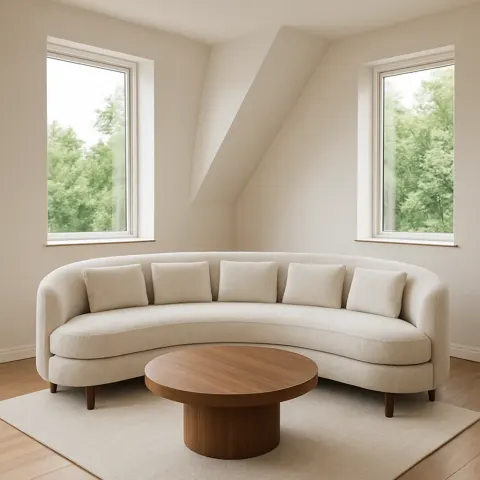 Sofa Featured a Rounded Back and Rectangular Cushions