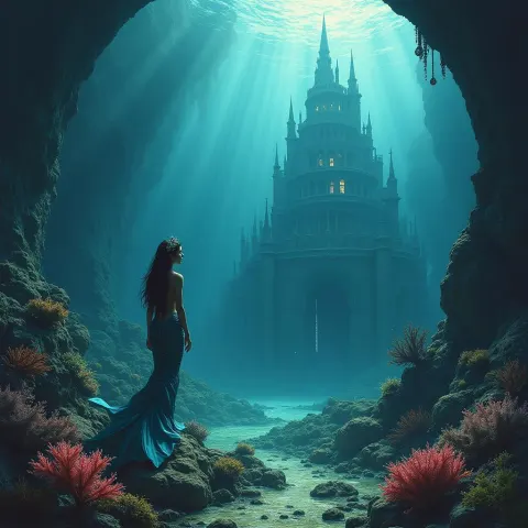 Mermaid Beholding Sunken Gothic Atlantis