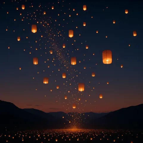 Thousands of Glowing Paper Lanterns Ascend in a Silent