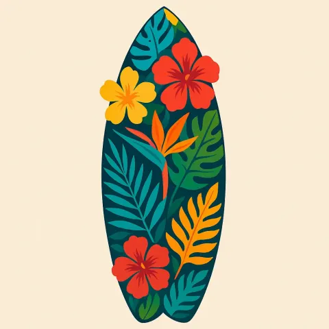 Colorful Surfboard Featuring Vivid Tropical Designs