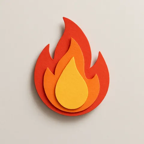 Paper Craft-style "🔥" Displayed Against a Seamless Light Gray Background