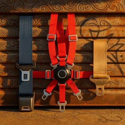 Three Distinct Seat Belts—a Classic Deep Blue Restraint of Standard