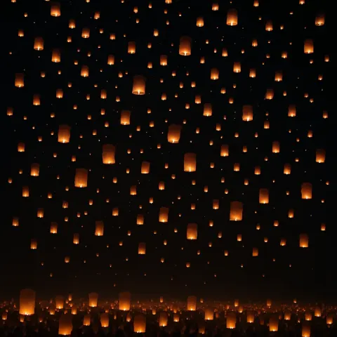 Thousands of Softly Glowing Paper Lanterns Ascend into a Vast