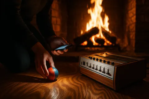 Kneeling by a Warm Fireplace