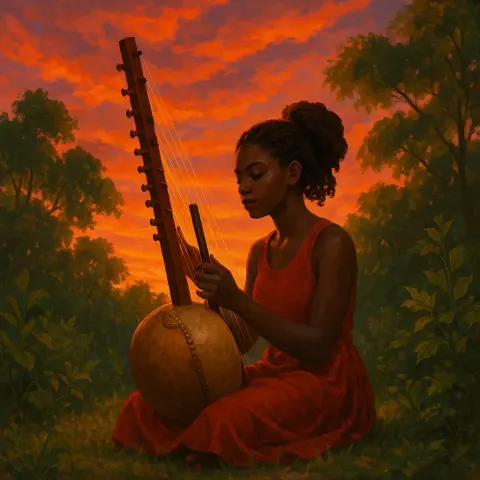 Kora Being Played Amidst Rich Greenery