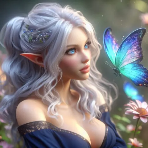 Fairy Elf Watching Butterflies