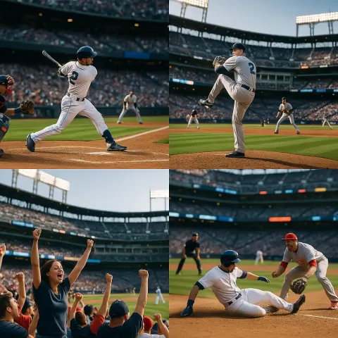 Collage Showcasing Various Scenes of Baseball Players in Action