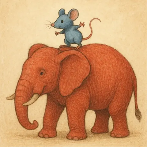 Tiny Blue Mouse Perched on Top of a Massive