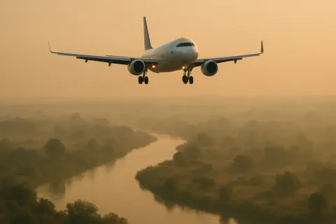 Commercial Airplane Approaches for Landing over a Hazy Landscape