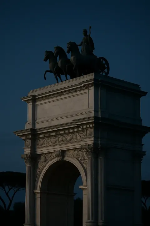 Majestic Upper Details of a Single White Marble Triumphal Arch
