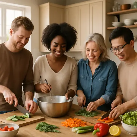 Group of People in a Kitchen Preparing Food