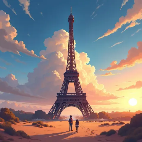 Eiffel Tower Rising From an Anime Desert